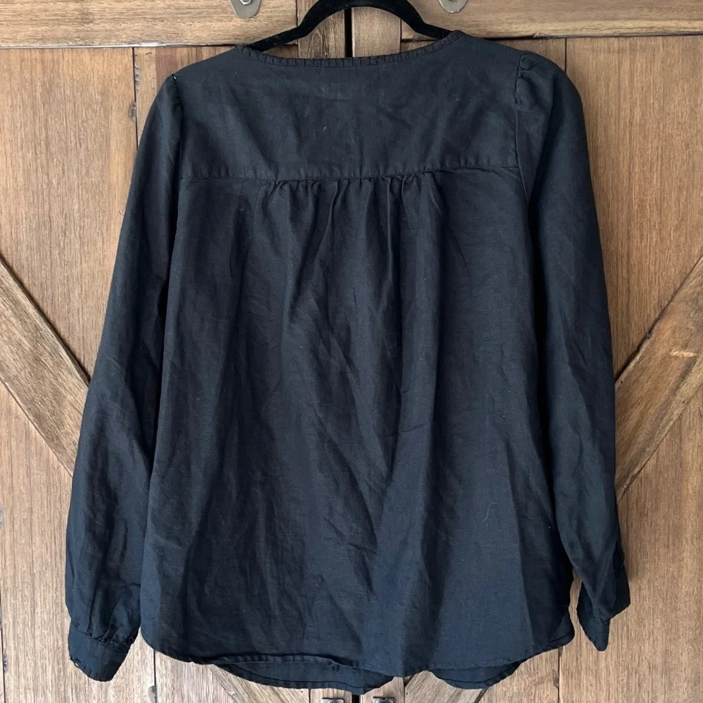 Gap Womens Embroidered Tie Front Top Black Linen/Cotton Blend Size Medium - Picture 7 of 9
